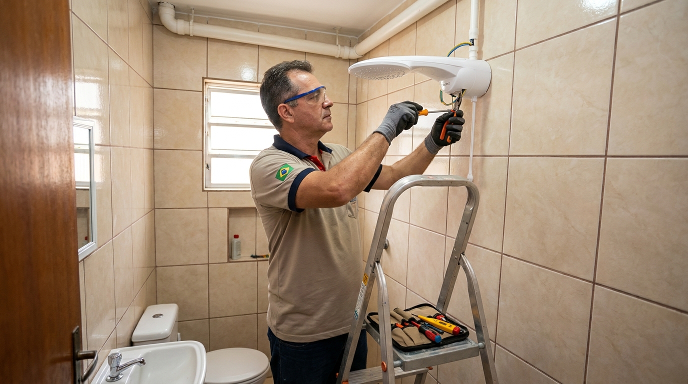 Instalação de chuveiro no banheiro em São José do Rio Preto‑SP